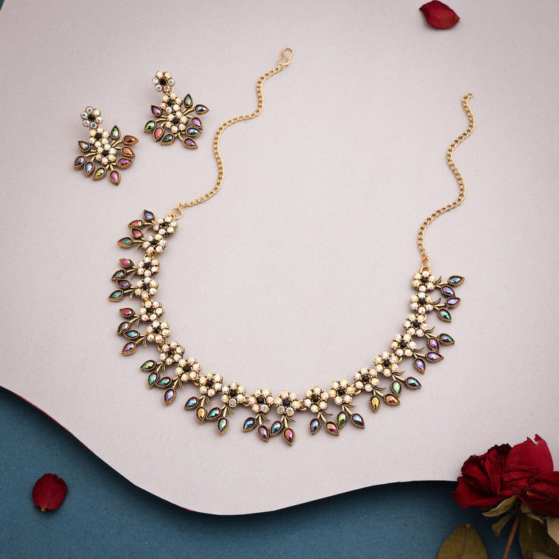 Tehzeeb Creations Gold-Polished Black Colour Choker With Dangle Earrings | Grocsy