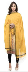 A R Silk Women's Cotton Self Design Yellow Regular Dupatta | Grocsy
