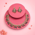 Tehzeeb Creations Gold-Polished Green Colour Choker With Dangle Earrings - Swadesiicart