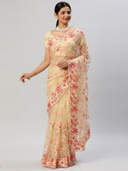kasee Floral Embroidered Net Saree | Grocsy