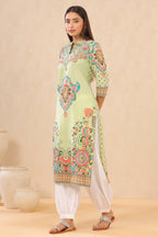 Juniper Pista Green Ethnic Motif Printed Pure Cotton Straight Kurta | Grocsy