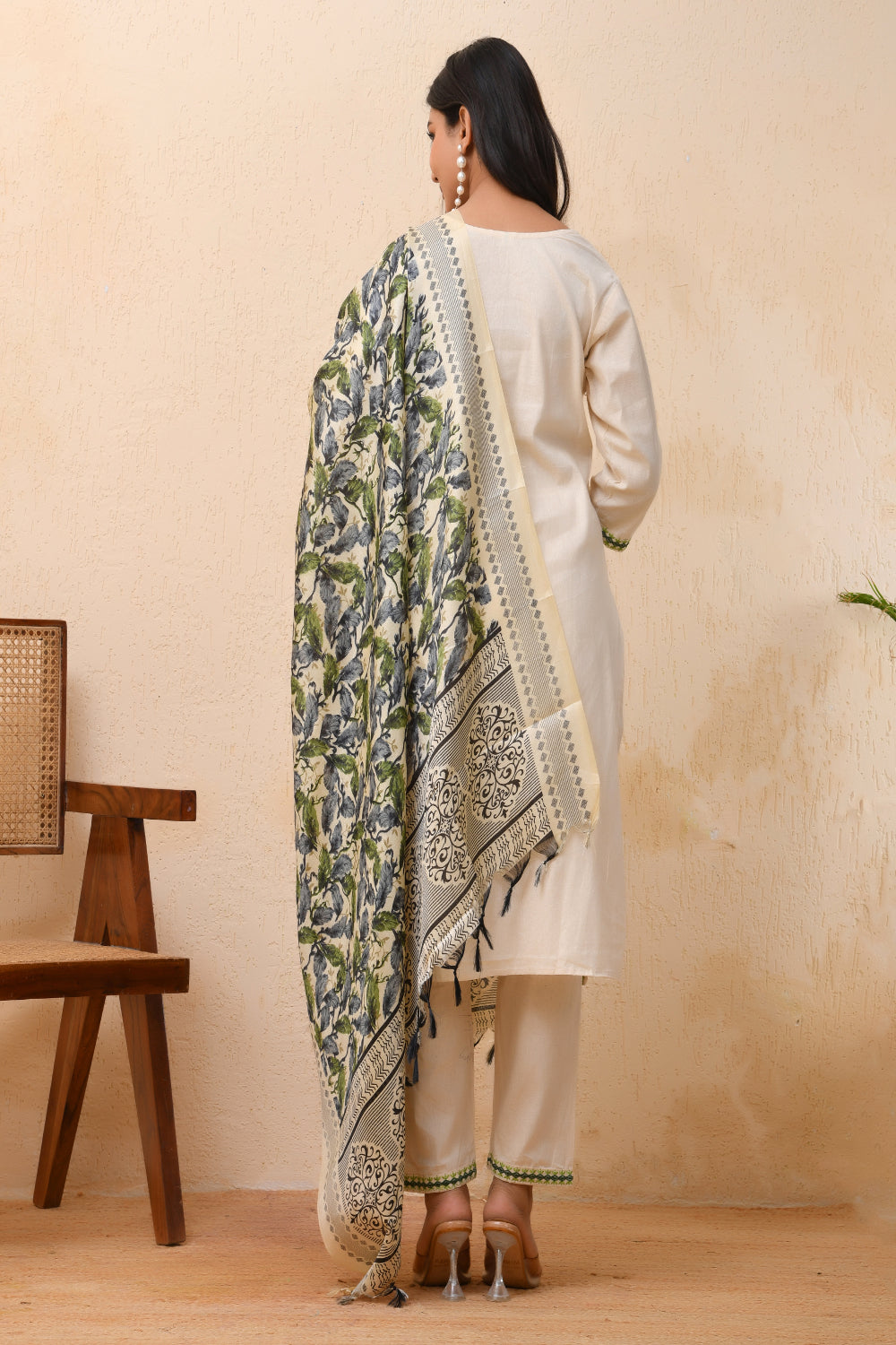 Vaasva Women Cream Embroidered Suit Set | Grocsy