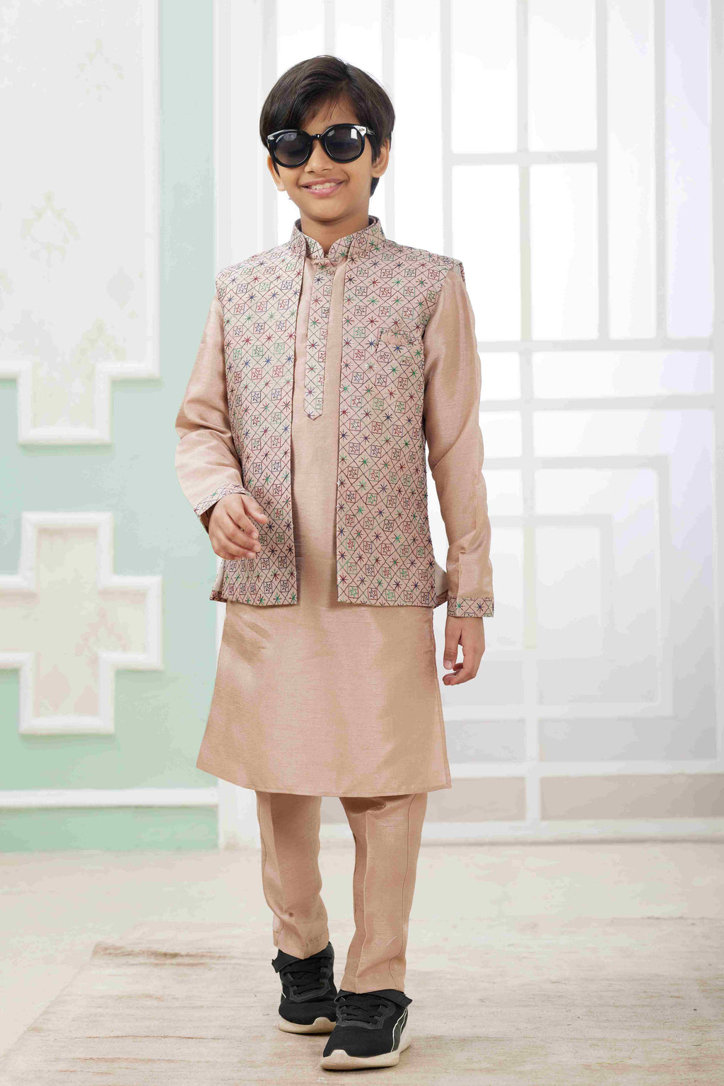 Raivat Ethnic Art Silk Embroidery Work 3 Pics Jacket Set In Peach Colour | Grocsy