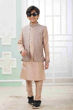 Raivat Ethnic Art Silk Embroidery Work 3 Pics Jacket Set In Peach Colour | Grocsy