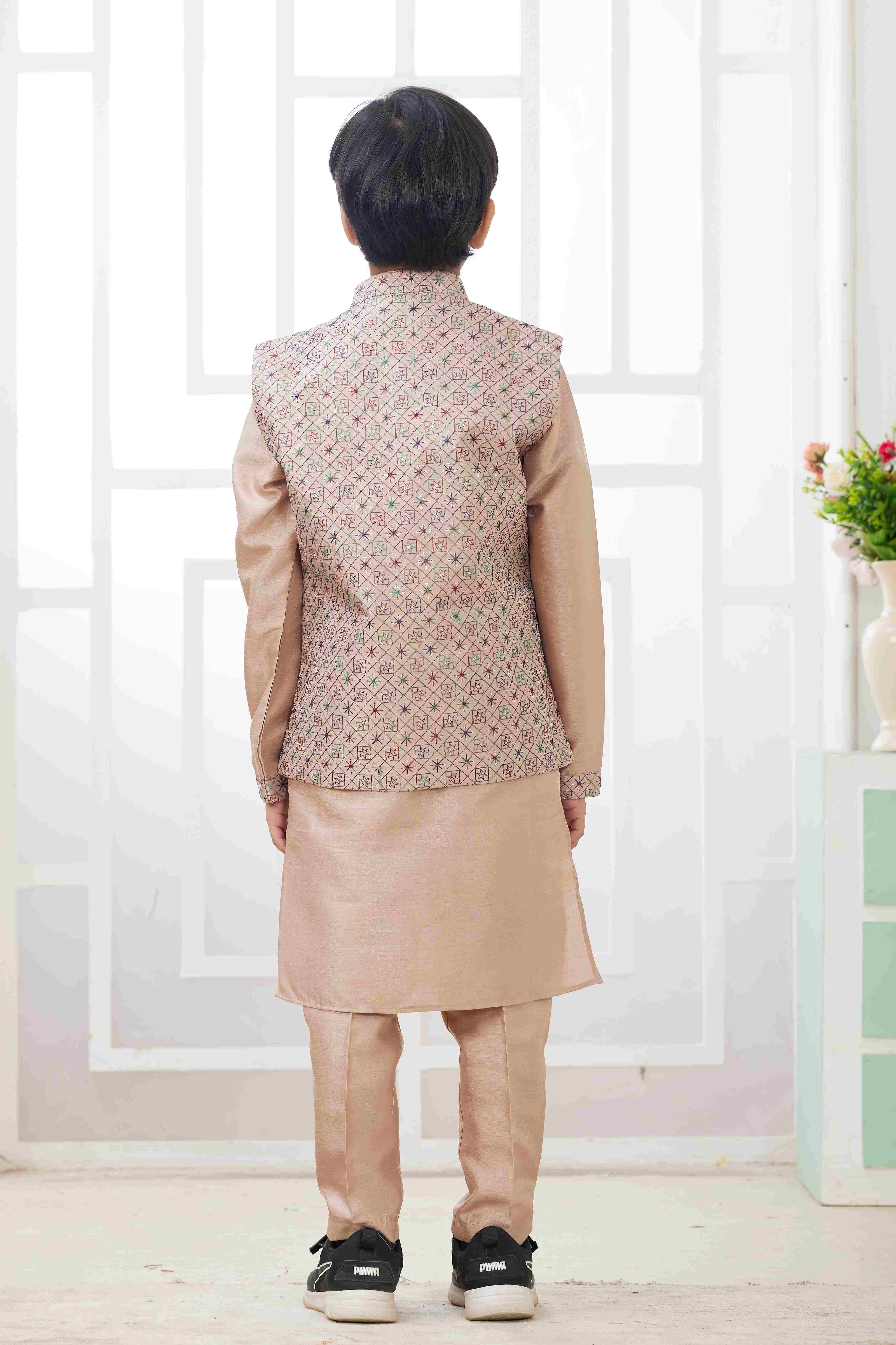 Raivat Ethnic Art Silk Embroidery Work 3 Pics Jacket Set In Peach Colour | Grocsy