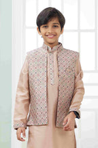 Raivat Ethnic Art Silk Embroidery Work 3 Pics Jacket Set In Peach Colour | Grocsy