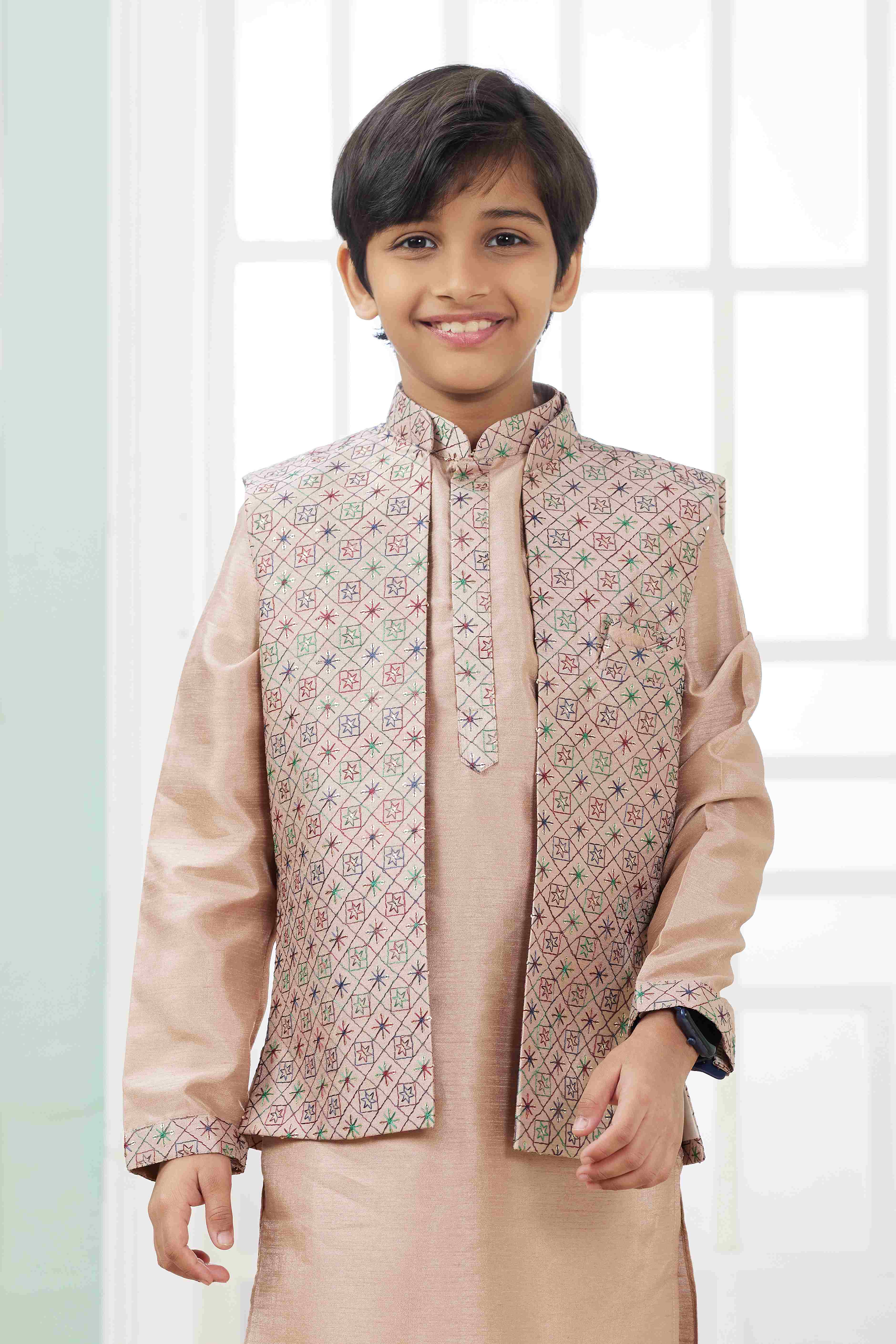 Raivat Ethnic Art Silk Embroidery Work 3 Pics Jacket Set In Peach Colour | Grocsy