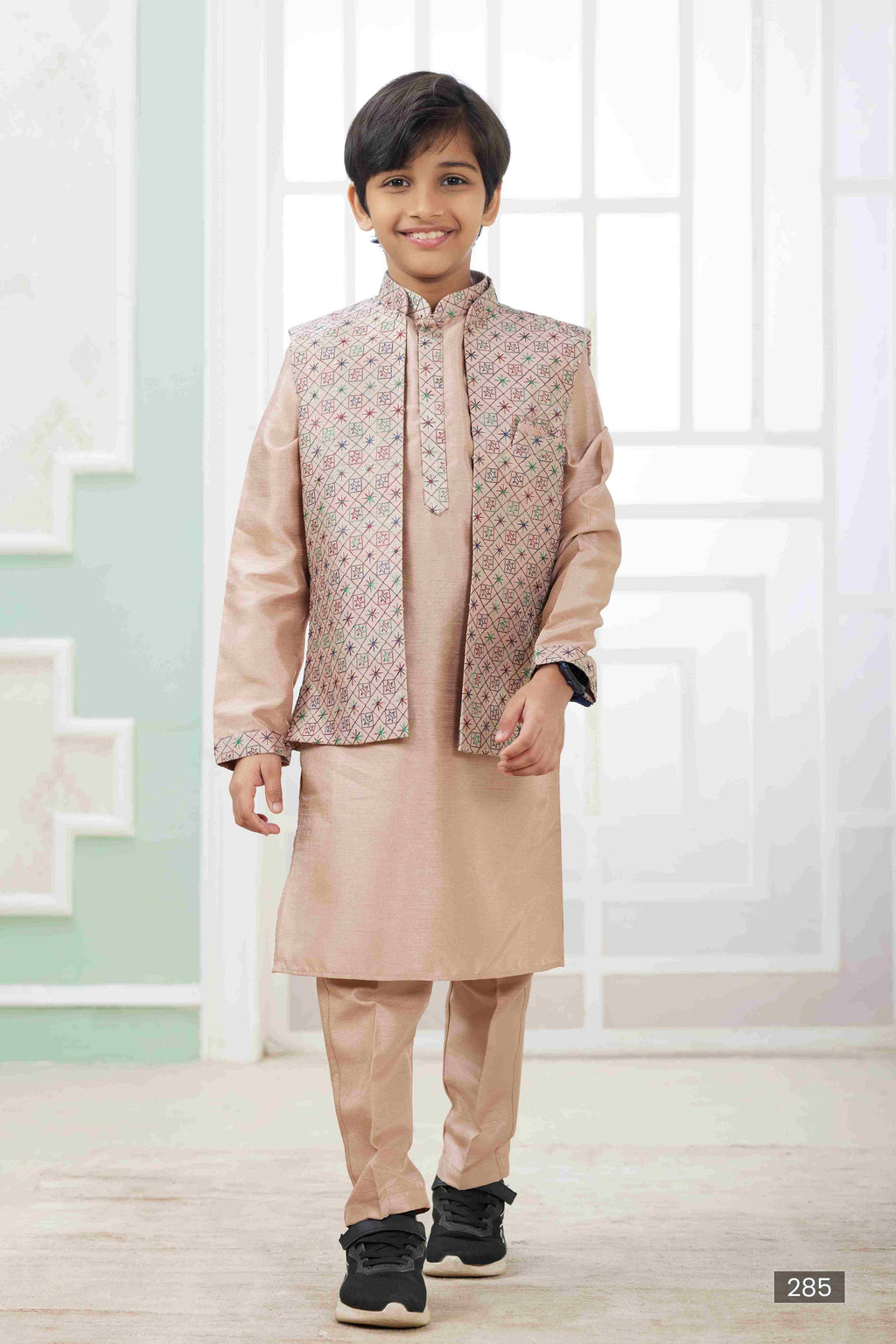 Raivat Ethnic Art Silk Embroidery Work 3 Pics Jacket Set In Peach Colour | Grocsy
