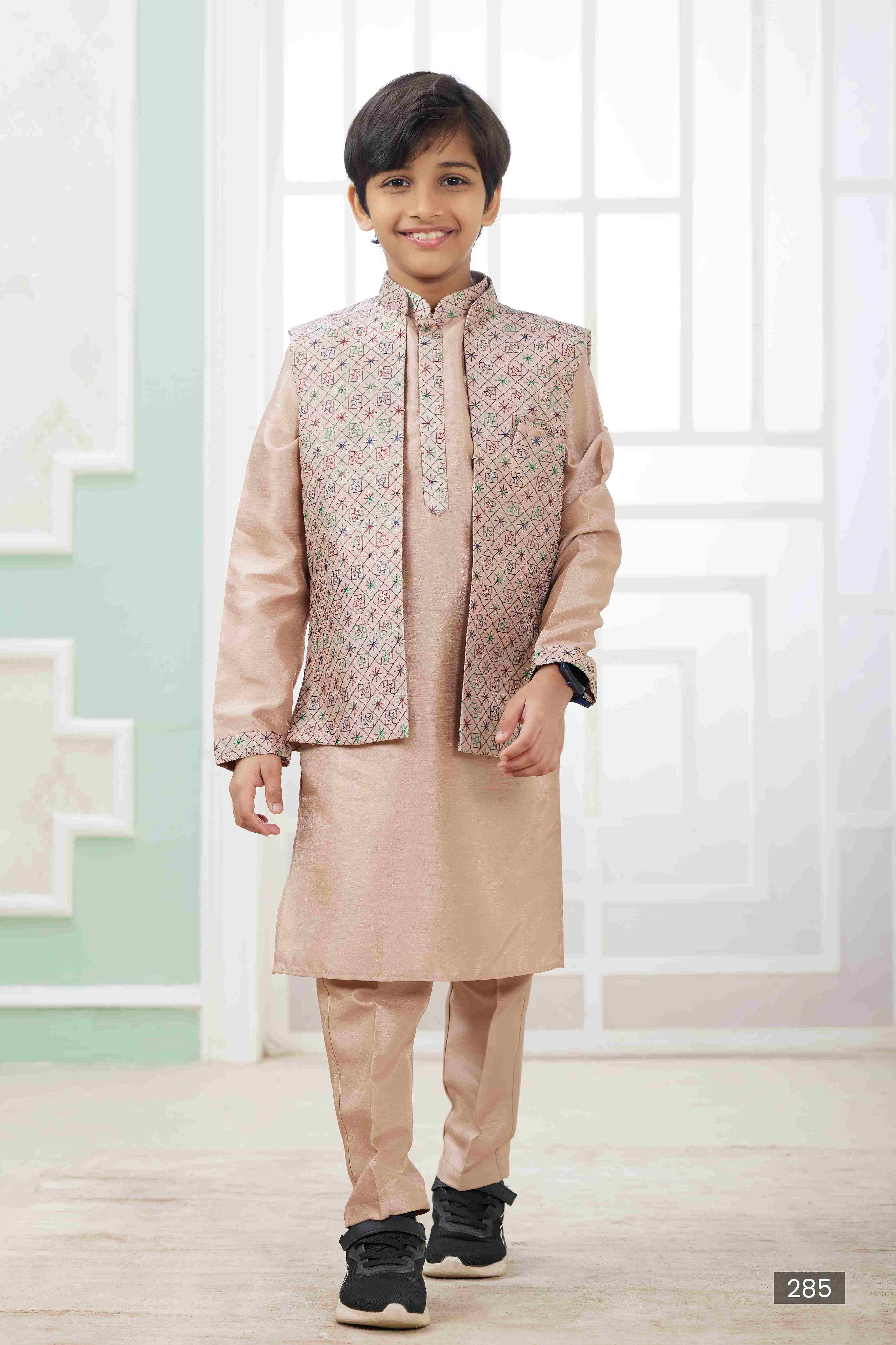 Raivat Ethnic Art Silk Embroidery Work 3 Pics Jacket Set In Peach Colour | Grocsy