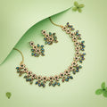 Tehzeeb Creations Gold-Polished Green Colour Choker With Dangle Earrings - Swadesiicart