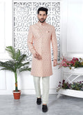 Raivat Ethnic Mens Jacquard Silk Embroidery Indo Western In Pink Colour | Grocsy