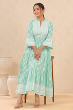 Juniper Womens Mint Cambric Printed Tiered Dress With Flared Sleeve | Grocsy