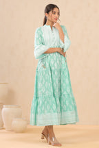 Juniper Womens Mint Cambric Printed Tiered Dress With Flared Sleeve | Grocsy