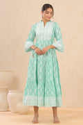 Juniper Womens Mint Cambric Printed Tiered Dress With Flared Sleeve | Grocsy