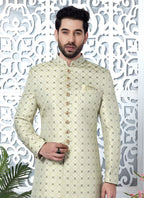 Raivat Ethnic Mens Jacquard Silk Embroidery Indo Western In Pista Green Colour | Grocsy