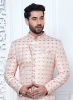 Raivat Ethnic Mens Jacquard Silk Embroidery Indo Western In Pink Colour | Grocsy