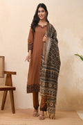 Vaasva Women Brown Embroidered Suit Set | Grocsy