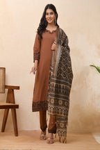 Vaasva Women Brown Embroidered Suit Set | Grocsy
