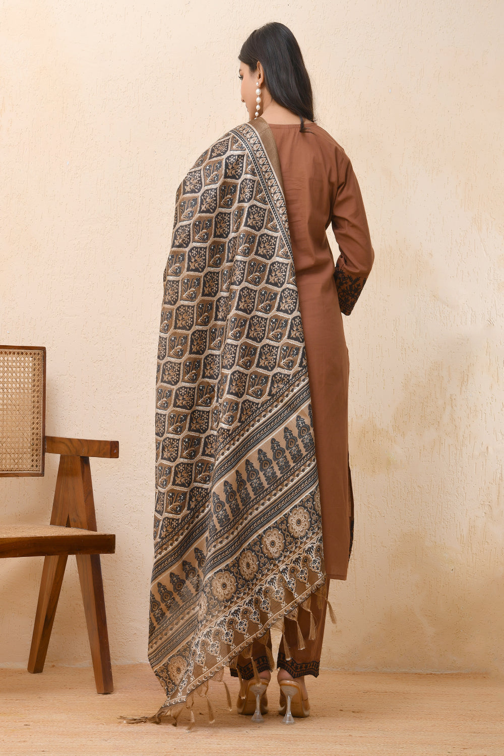 Vaasva Women Brown Embroidered Suit Set | Grocsy