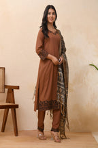 Vaasva Women Brown Embroidered Suit Set | Grocsy