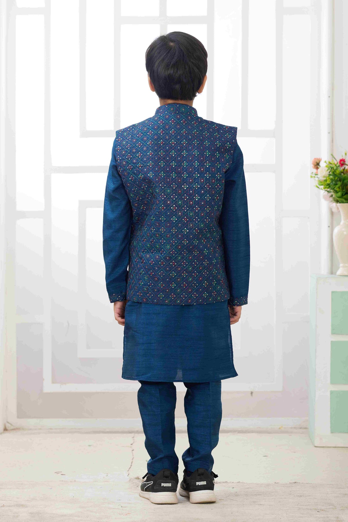 Raivat Ethnic Art Silk Embroidery Work 3 Pics Jacket Set In Teal Blue Colour | Grocsy