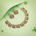 Tehzeeb Creations Gold-Polished Pink Colour Choker With Dangle Earrings | Grocsy