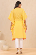 Juniper Womens Yellow Cotton Dobby Embroiderd Kaftan Kurta | Grocsy