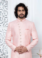 Raivat Ethnic Mens Art Silk Thread Work Indo Western In Pink Colour | Grocsy
