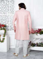 Raivat Ethnic Mens Art Silk Thread Work Indo Western In Pink Colour | Grocsy