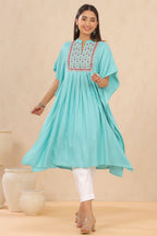 Juniper Womens Skyblue Embroiderd Rayon Dobby Kaftan | Grocsy