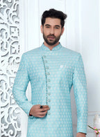 Raivat Ethnic Mens Art Silk Thread Work Indo Western In Blue Colour | Grocsy