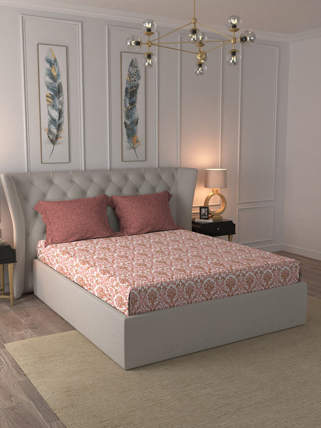 MYTRIDENT Comfort Living Maroon Pure Cotton 120 TC Queen Bedsheet with 2 Pillow Covers | Grocsy