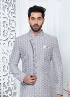 Raivat Ethnic Mens Art Silk Thread Work Indo Western In Purple Colour | Grocsy