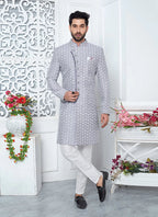 Raivat Ethnic Mens Art Silk Thread Work Indo Western In Purple Colour | Grocsy
