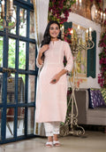 Juniper Women's Peach Ethnic Motif Printed Liva Rayon Kurta With Tassels & Buttons | Grocsy