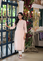 Juniper Women's Peach Ethnic Motif Printed Liva Rayon Kurta With Tassels & Buttons | Grocsy