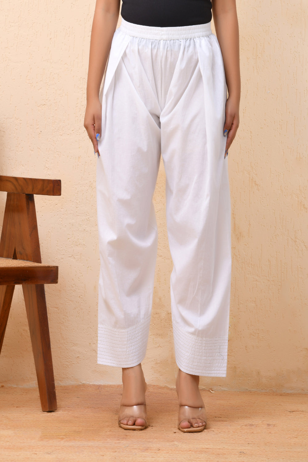 Vaasva Women White Solid Farshi Pant | Grocsy