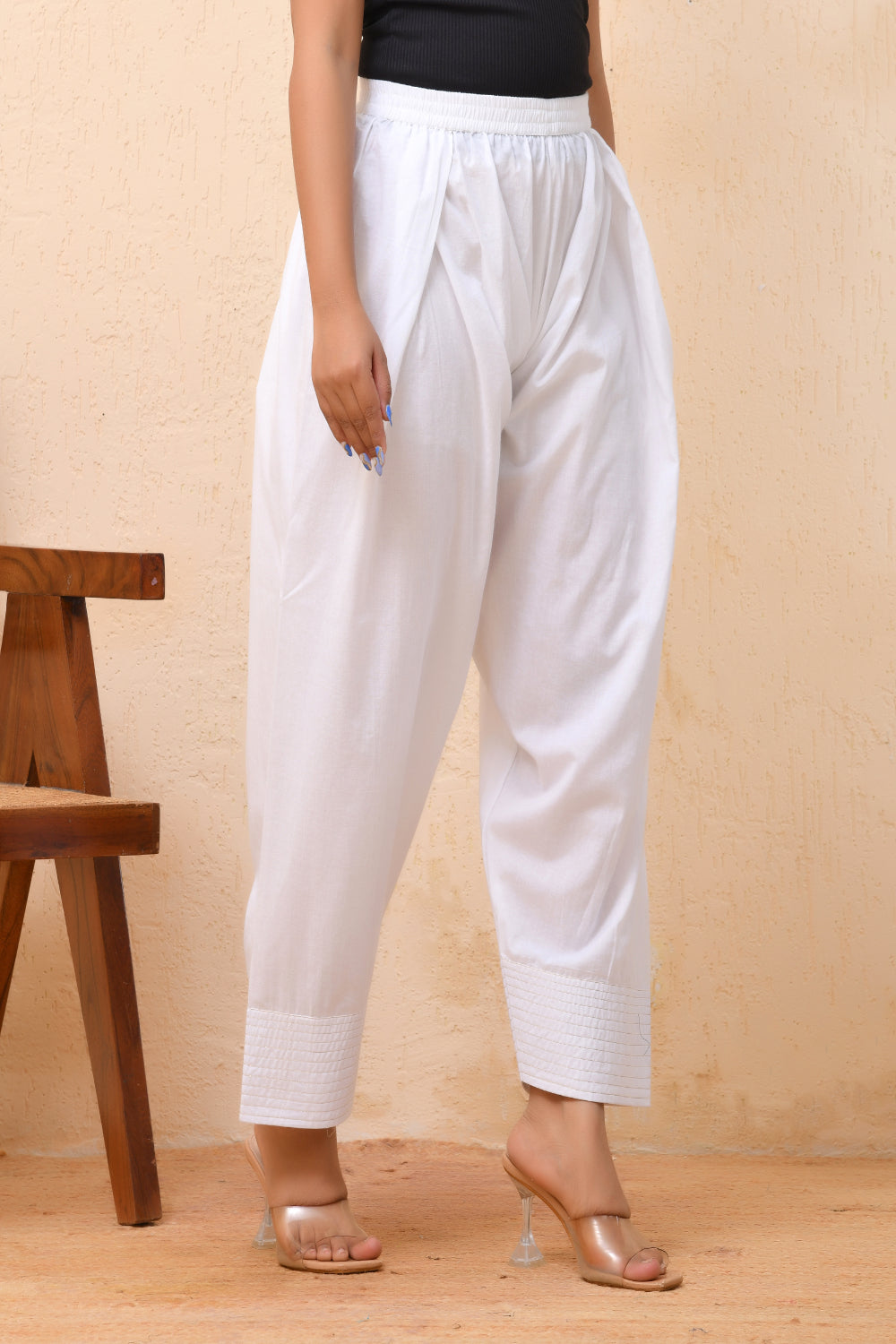 Vaasva Women White Solid Farshi Pant | Grocsy