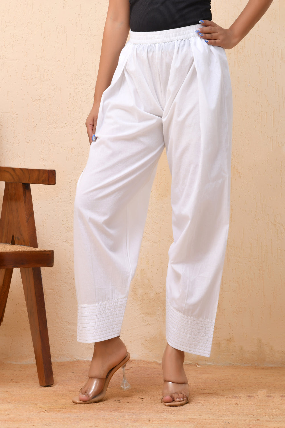 Vaasva Women White Solid Farshi Pant | Grocsy