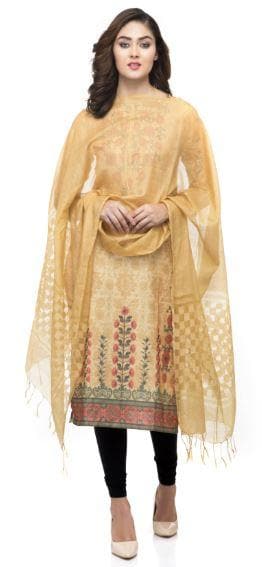 A R Silk Women's Joot Cotton Buta Cutt Golden Regular Dupatta | Grocsy