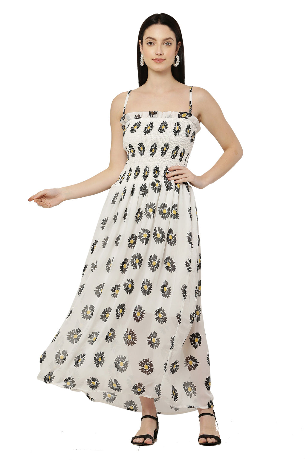 PAVONINE Peach Color Flower Printed Lace Bottom Dress For Women | Grocsy