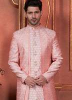 Raivat Ethnic Mens Art Silk Thread Work Indo Western In Pink Colour | Grocsy