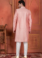 Raivat Ethnic Mens Art Silk Thread Work Indo Western In Pink Colour | Grocsy