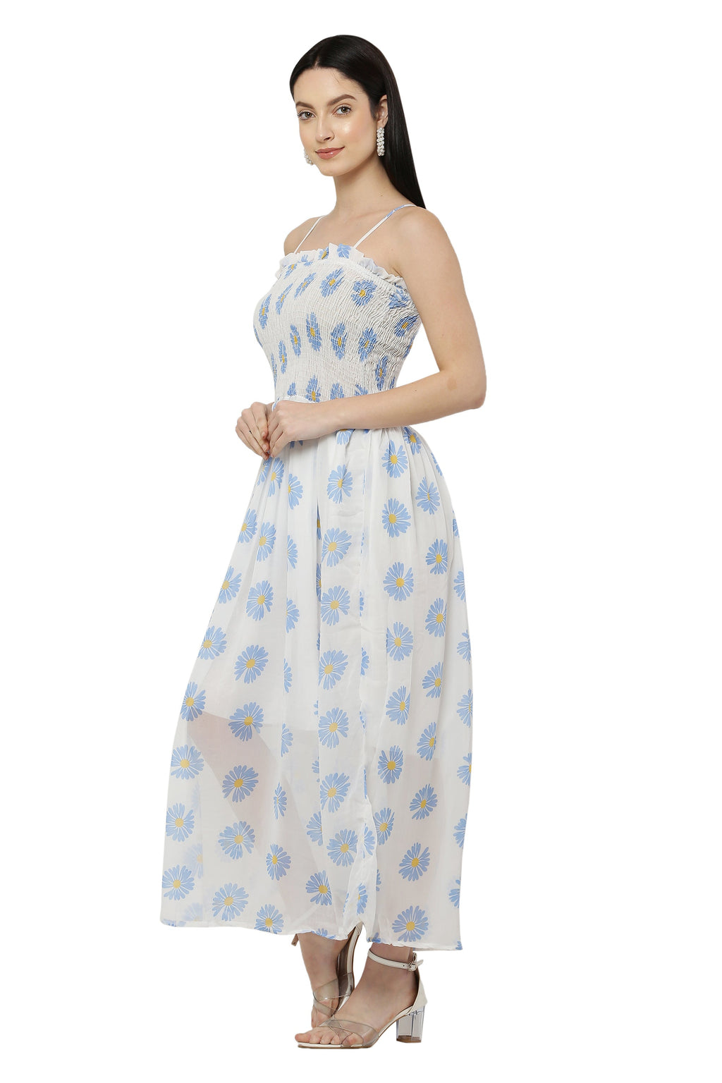 PAVONINE Pink Color Flower Printed Lace Bottom Dress For Women | Grocsy