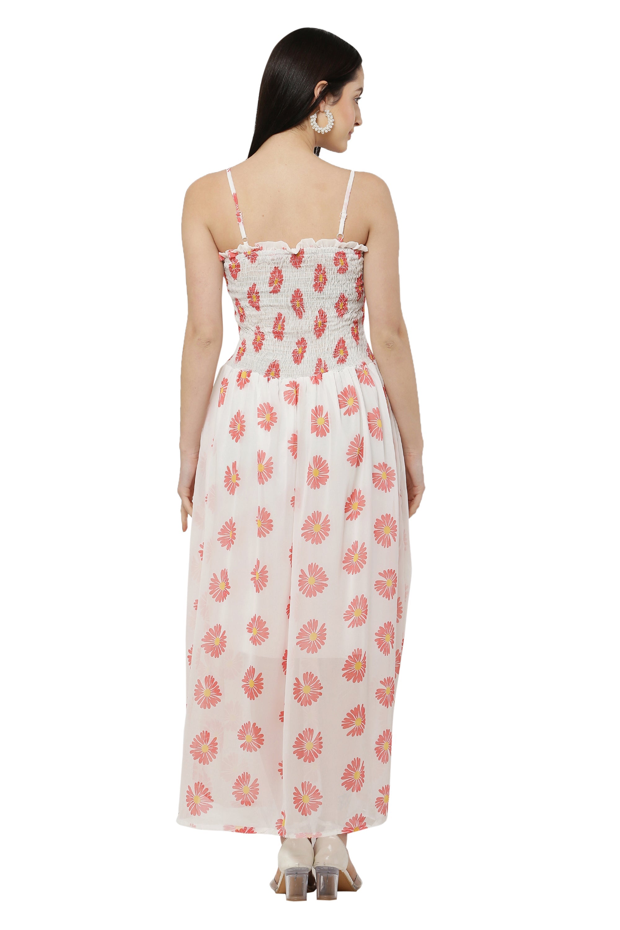 PAVONINE White Color Flower Printed Lace Bottom Dress For Women | Grocsy