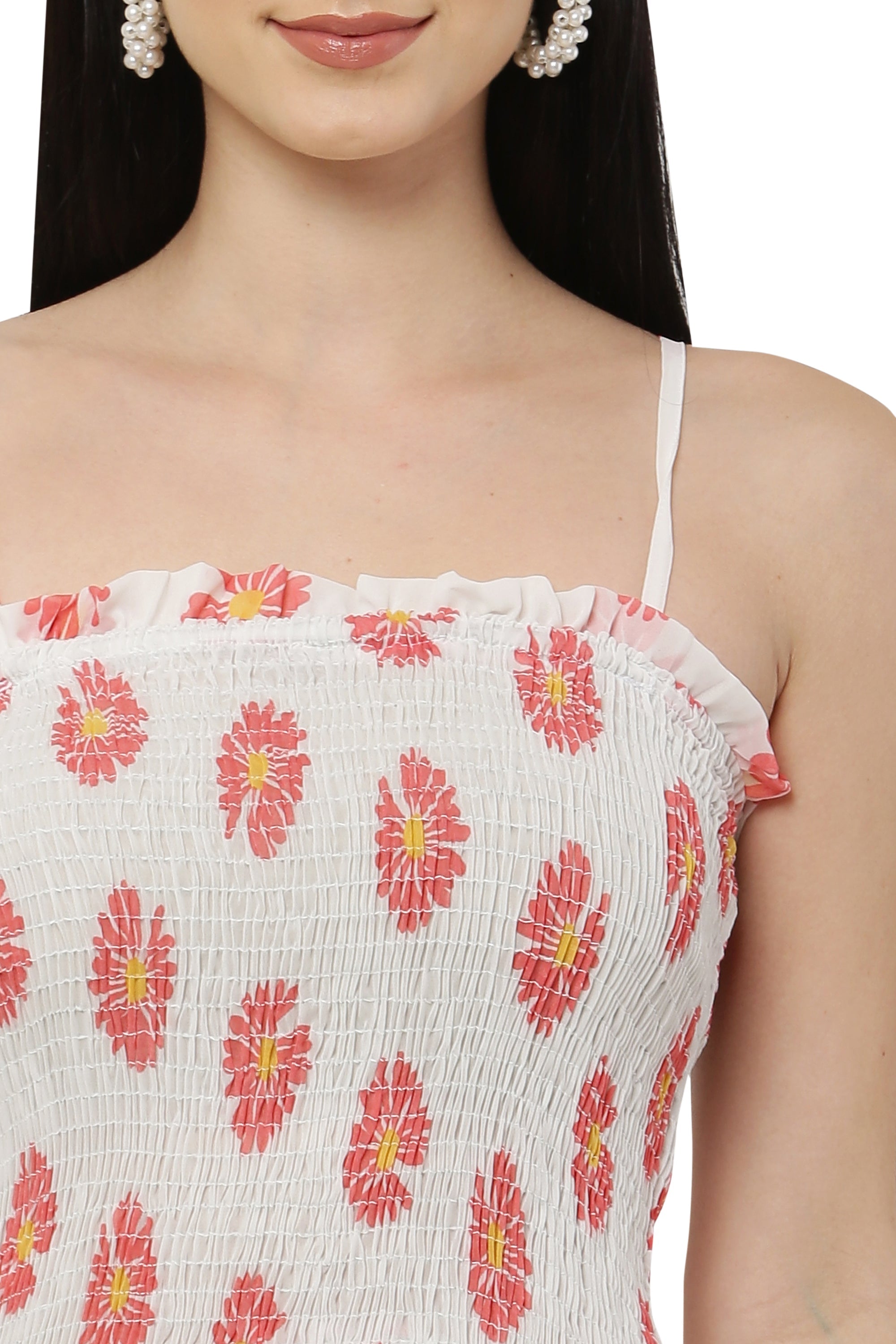 PAVONINE White Color Flower Printed Lace Bottom Dress For Women | Grocsy