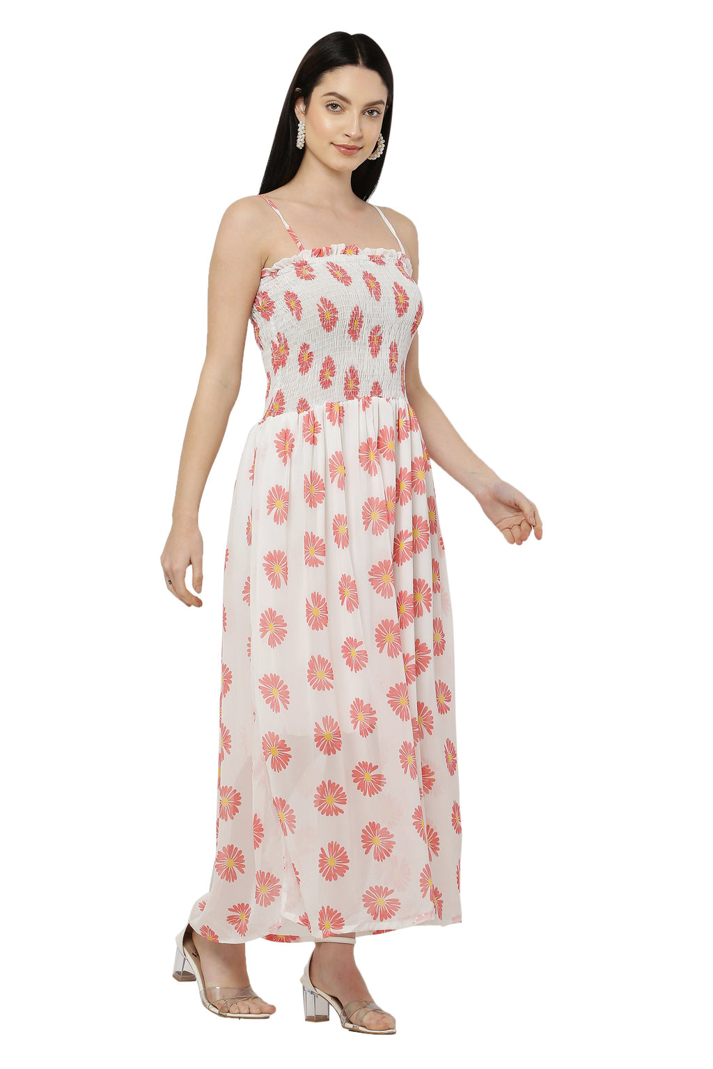 PAVONINE White Color Flower Printed Lace Bottom Dress For Women | Grocsy