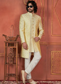 Raivat Ethnic Mens Art Silk Thread Work Indo Western In Yellow Colour | Grocsy