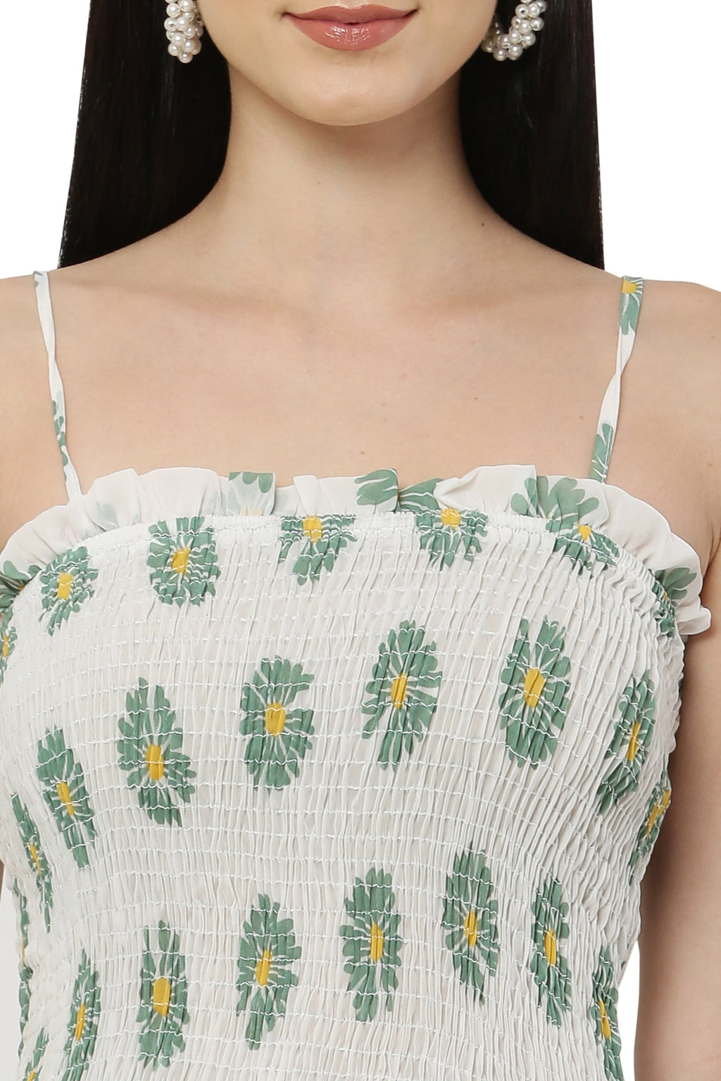 PAVONINE Yellow Color Flower Printed Lace Bottom Dress For Women | Grocsy