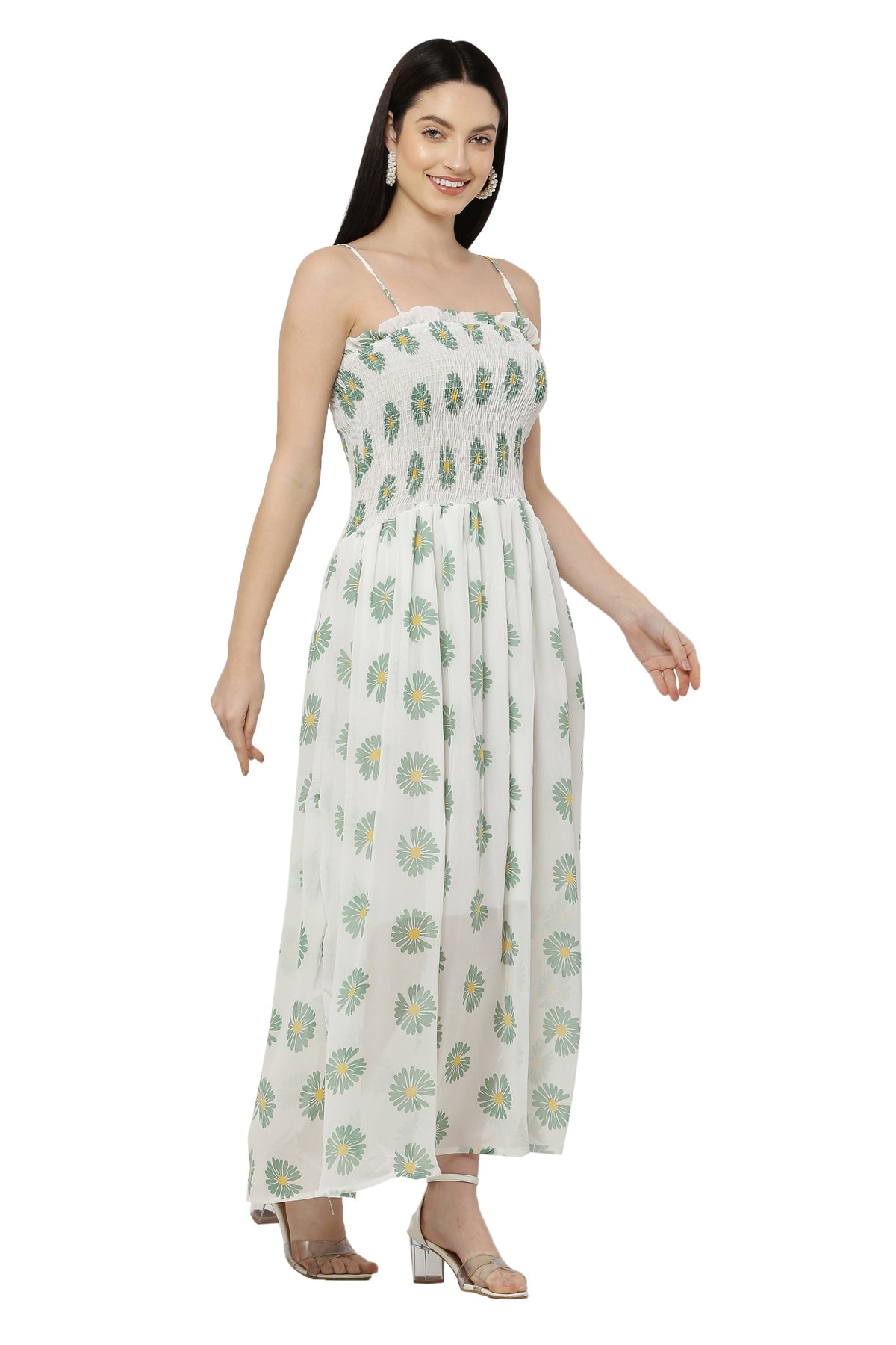 PAVONINE Yellow Color Flower Printed Lace Bottom Dress For Women | Grocsy